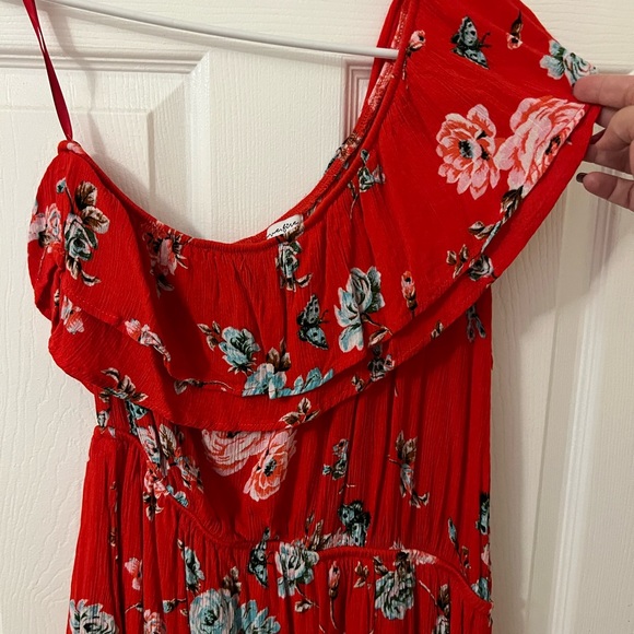 XL Red and floral print one shoulder sundress - Picture 4 of 5